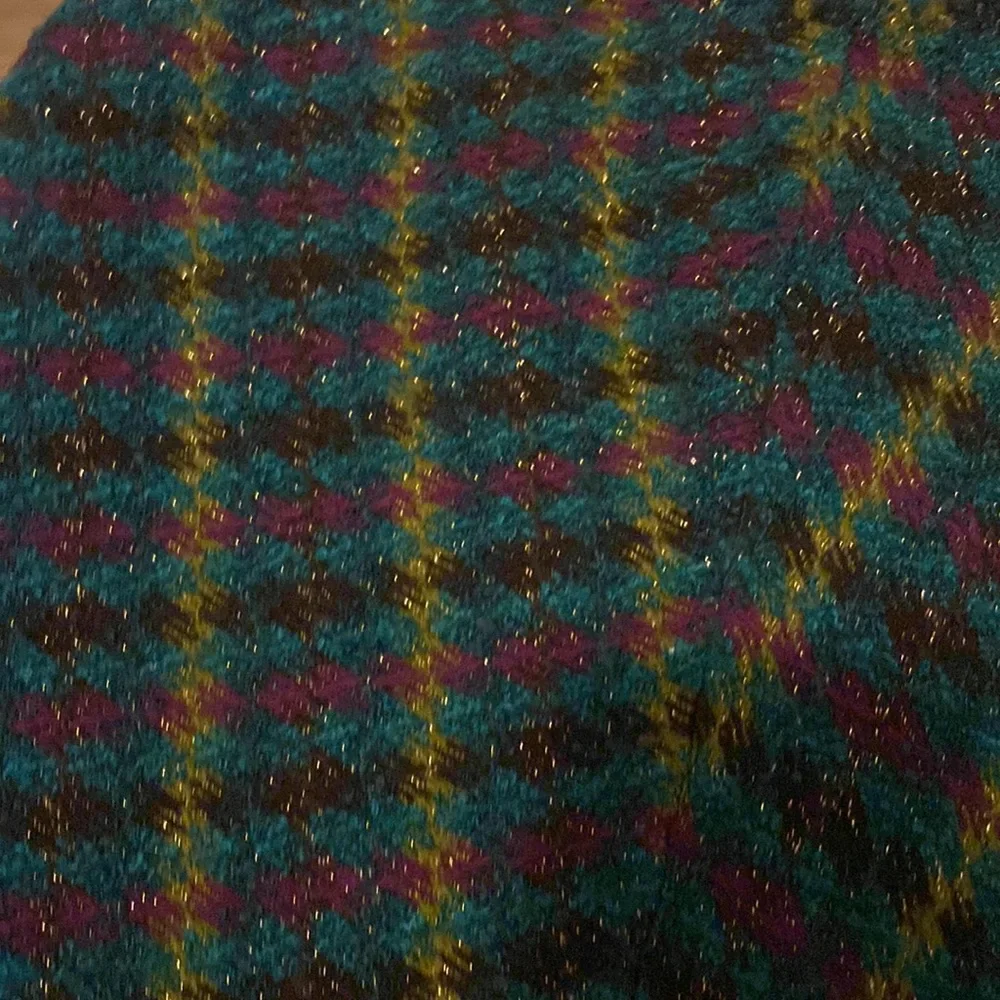 NWOT Trina Turk Wool Tweed Plaid Raw Hem Lined Skirt Turquoise Metallic 6 S - Picture 2 of 4